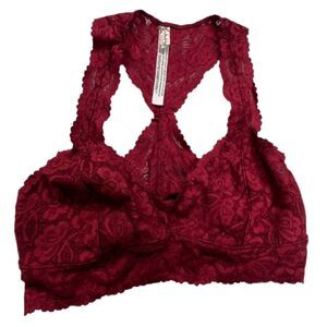 Free People Intimately Lace Racerback Bralette Burgundy Floral Stretch Size M